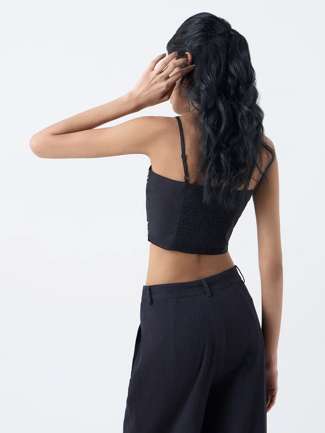 Bombay Paisley Black Embroidered Cotton Crop Top - Image 4