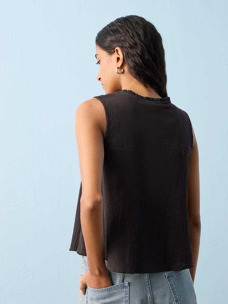 Bombay Paisley Black Embroidered Cotton Top - Image 4