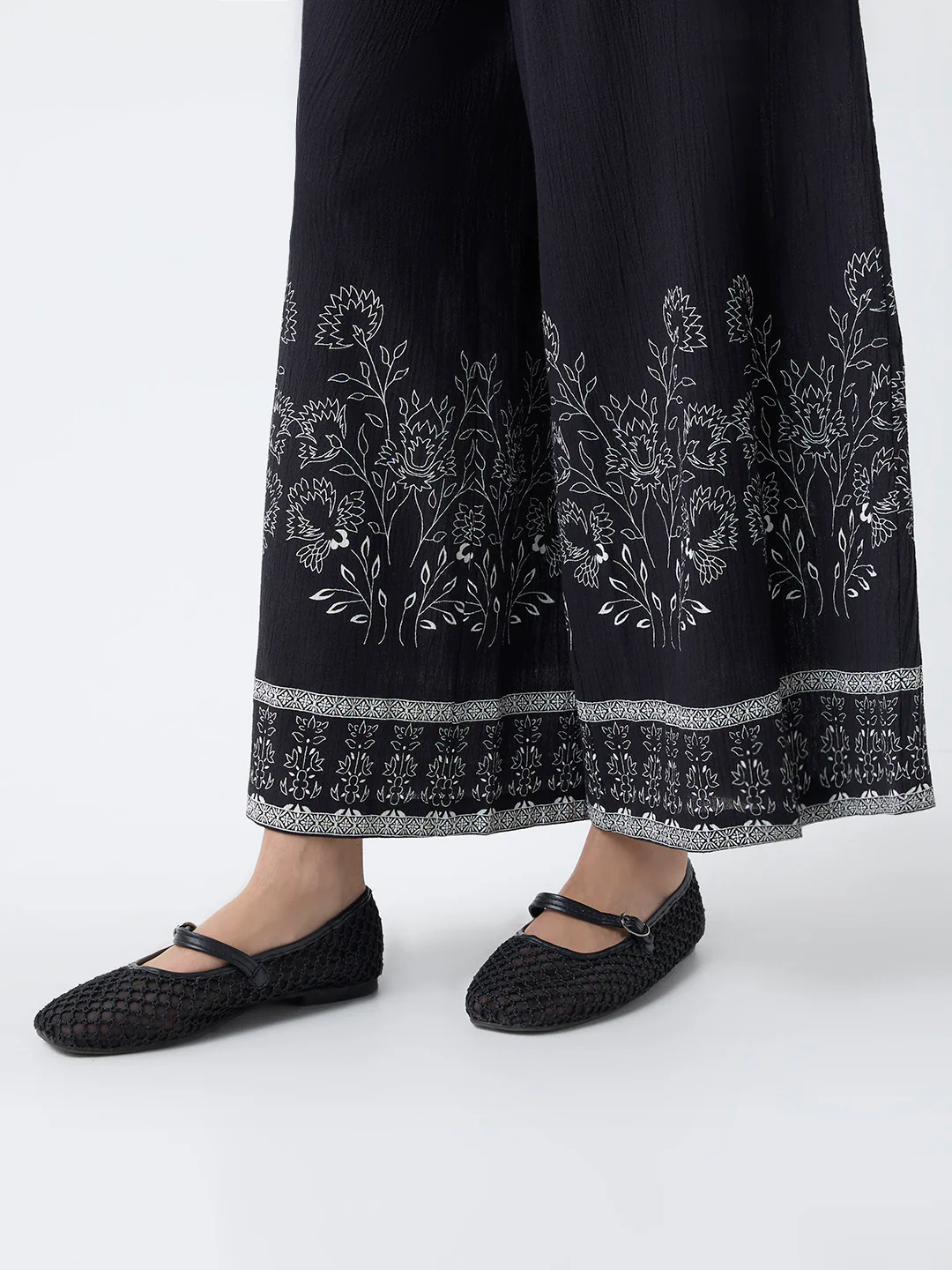 Bombay Paisley Black Floral Design Cotton Palazzos - Image 3