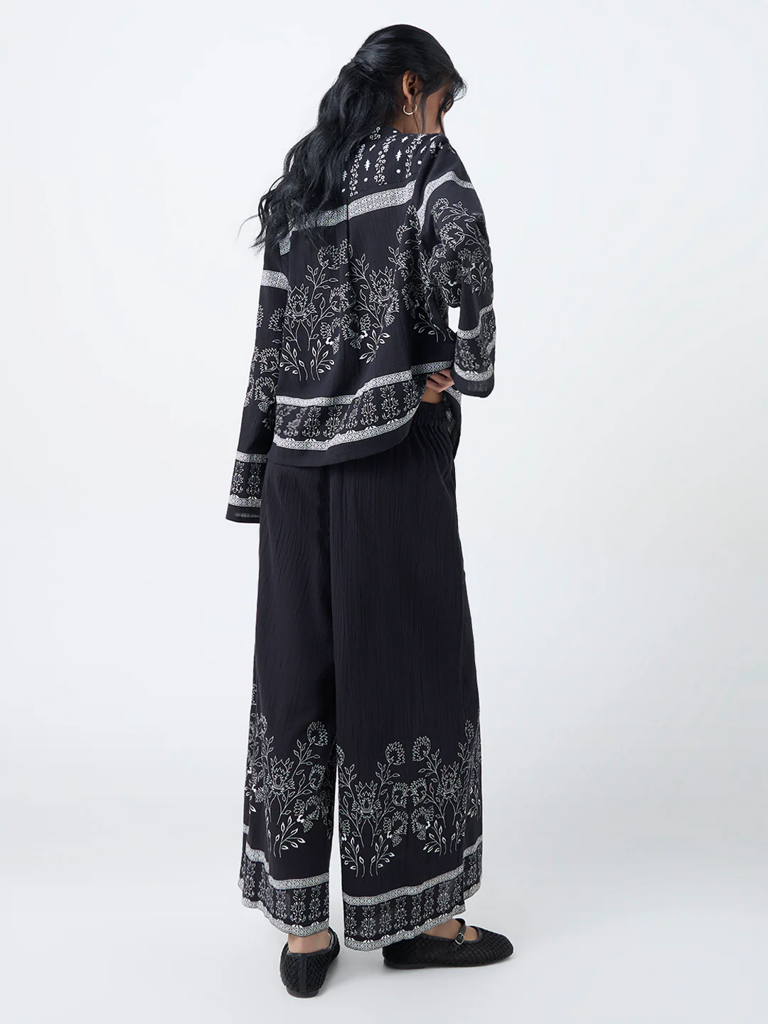 Bombay Paisley Black Floral Design Cotton Palazzos - Image 4