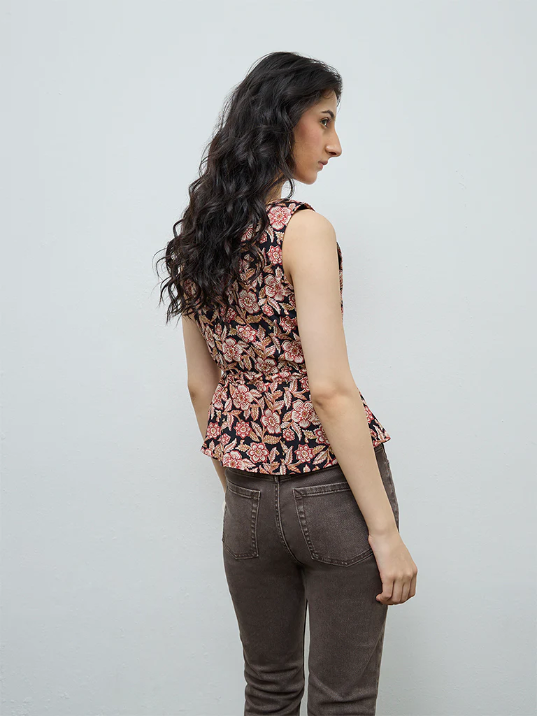 Bombay Paisley Black Foliage Pattern Cotton Top - Image 4