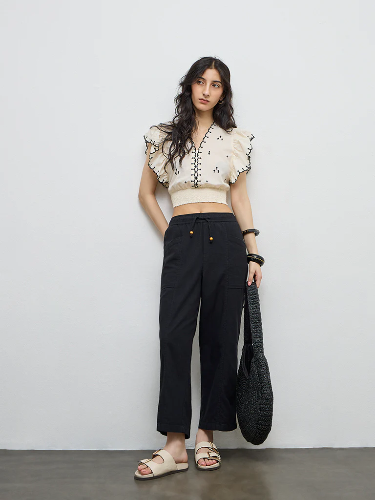 Bombay Paisley Black High-Rise Cotton-Blend Pants