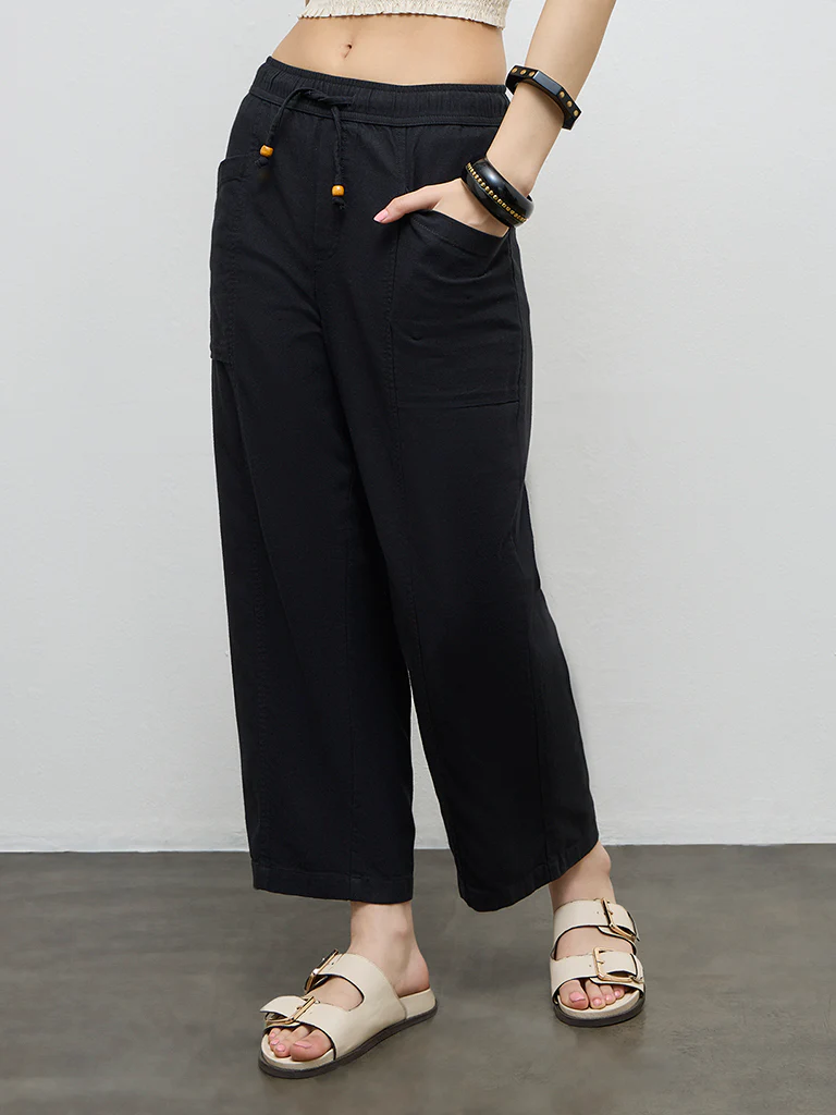 Bombay Paisley Black High-Rise Cotton-Blend Pants - Image 2