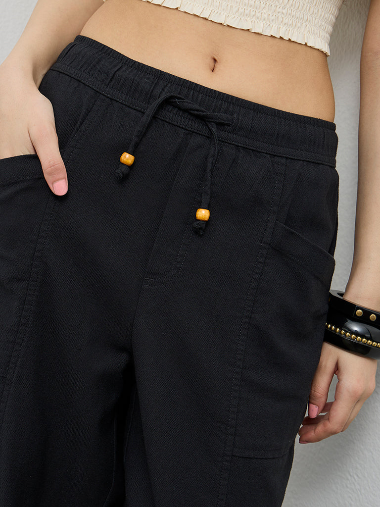 Bombay Paisley Black High-Rise Cotton-Blend Pants - Image 3