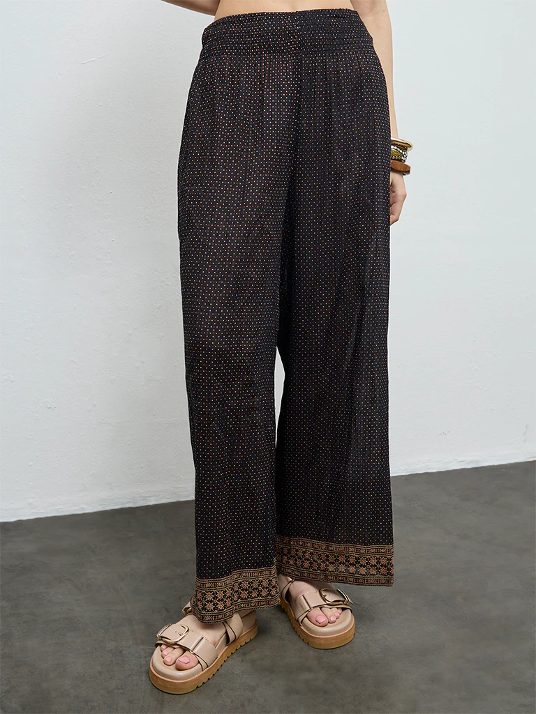Bombay Paisley Black Printed Cotton Palazzos - Image 2