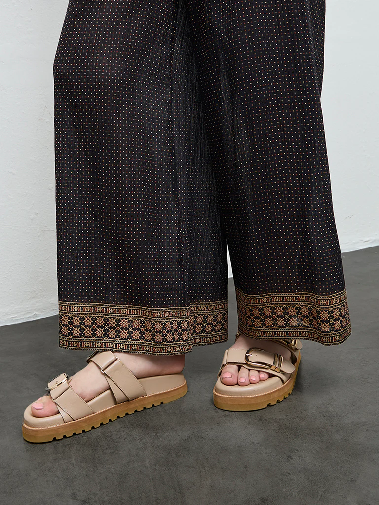 Bombay Paisley Black Printed Cotton Palazzos - Image 3