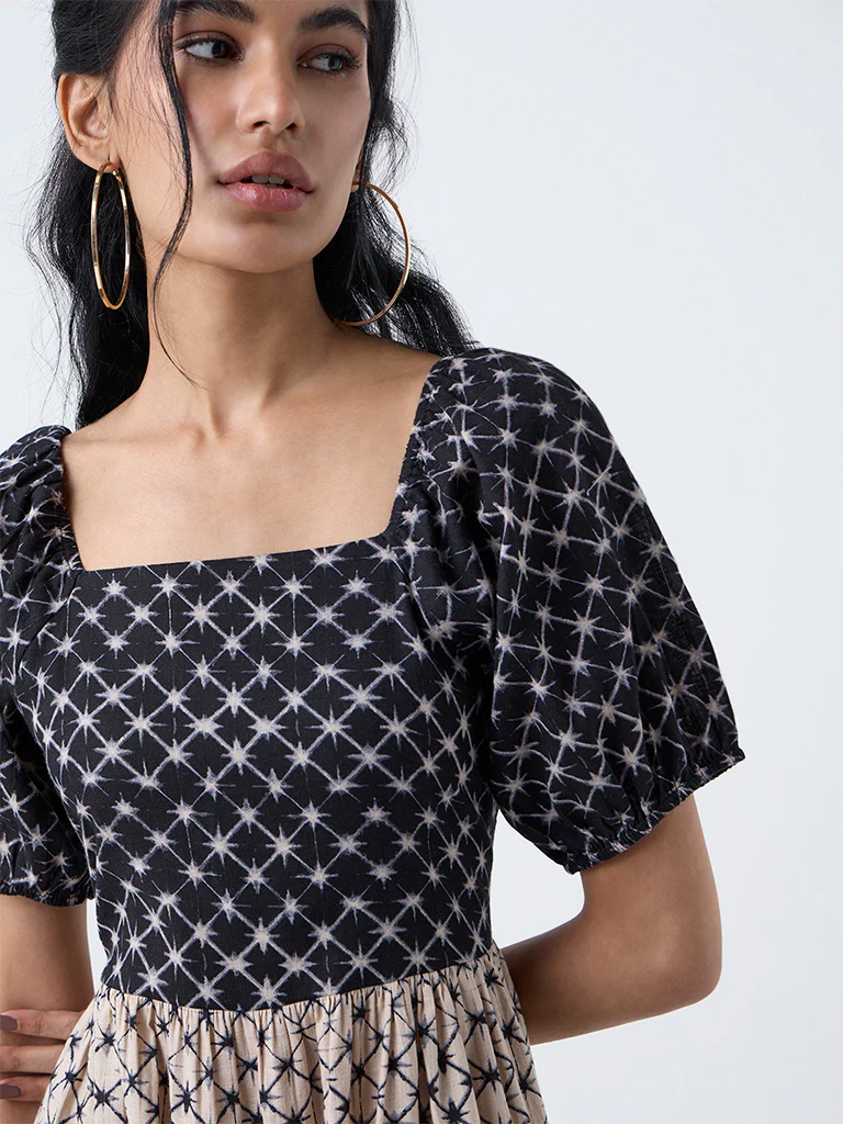 Bombay Paisley Black Printed Cotton Tiered Dress - Image 3