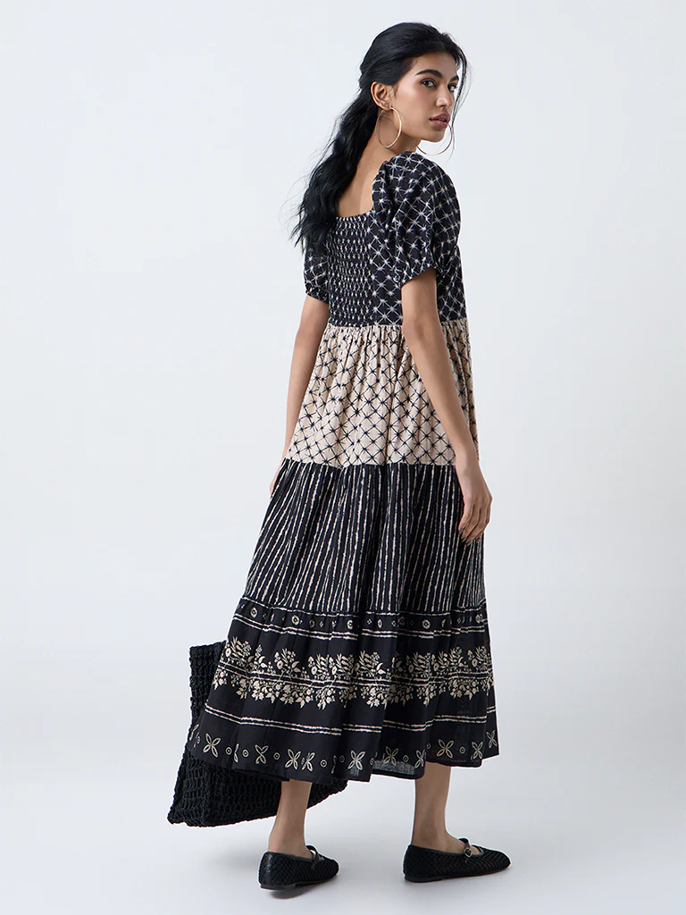 Bombay Paisley Black Printed Cotton Tiered Dress - Image 4