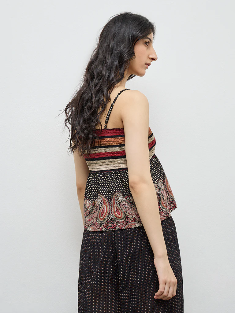 Bombay Paisley Black Smocked Cotton Top - Image 4