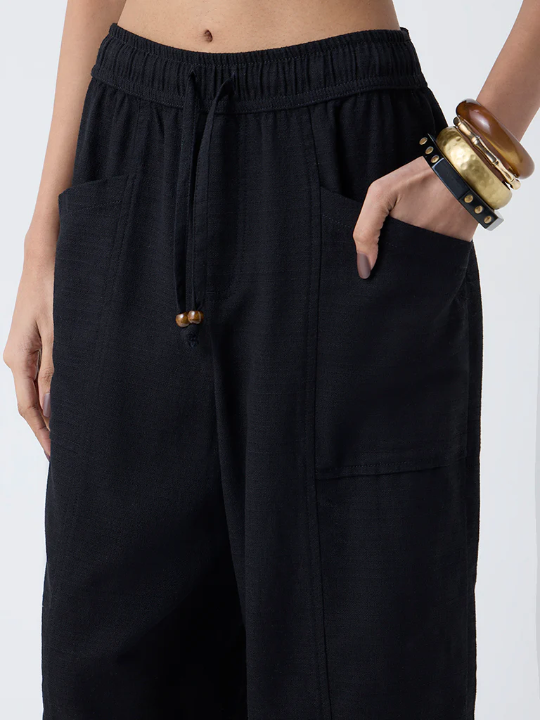 Bombay Paisley Black Solid Cotton-Blend Pants - Image 3
