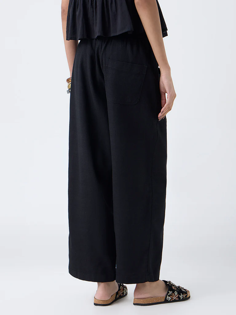Bombay Paisley Black Solid Cotton-Blend Pants - Image 4