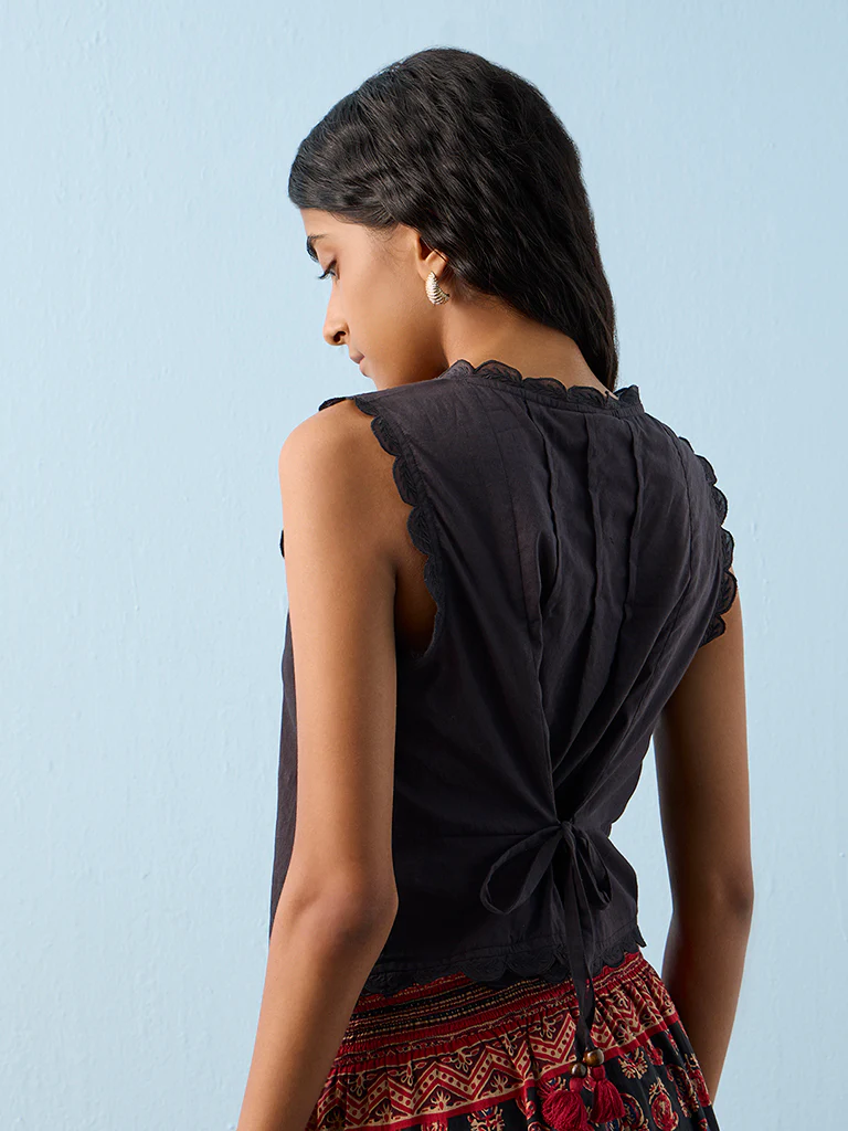 Bombay Paisley Black Solid Cotton Top - Image 4