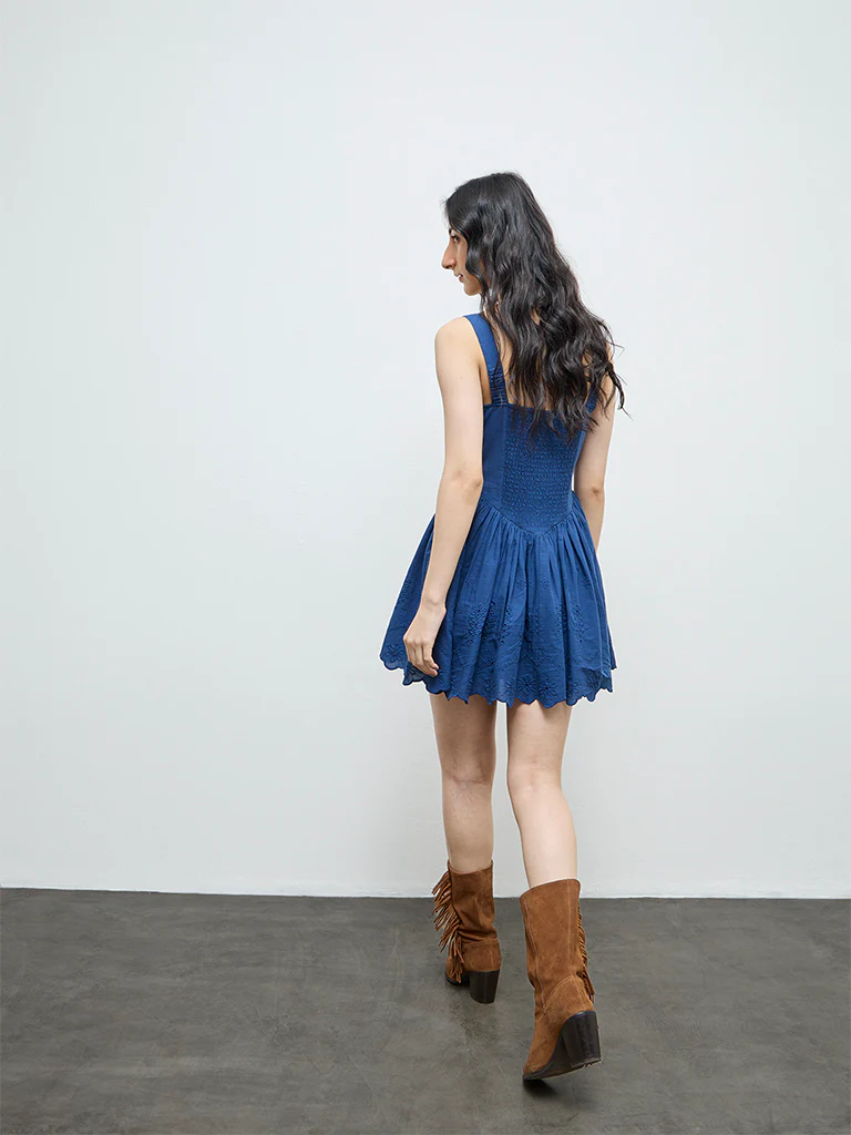 Bombay Paisley Blue Corset-Style Cotton A-Line Dress - Image 4