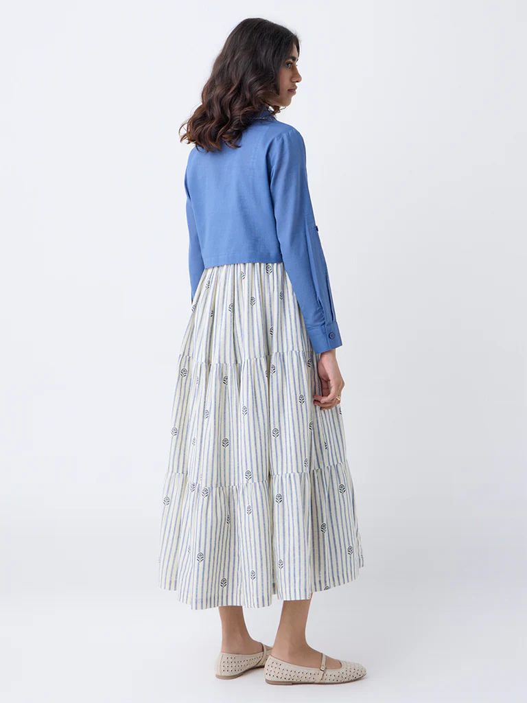 Bombay Paisley Blue Cotton Tiered Dress with Jacket - Image 4
