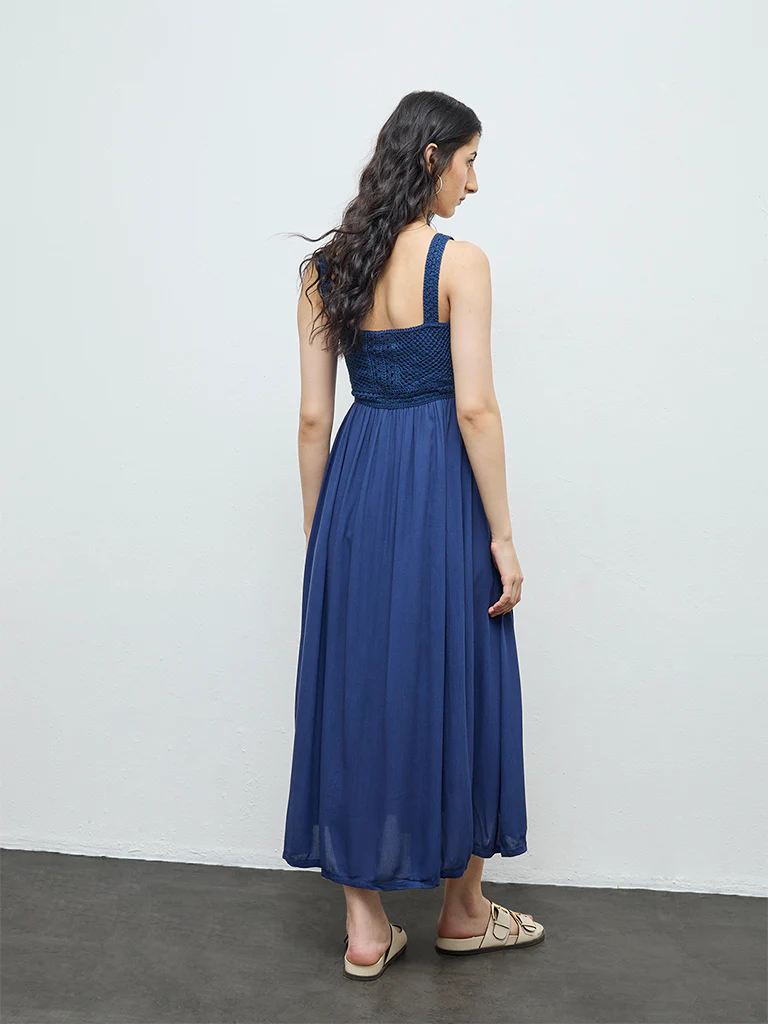 Bombay Paisley Blue Crochet Knitted A-Line Dress - Image 4