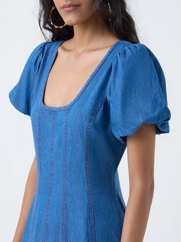Bombay Paisley Blue Denim A-Line Dress - Image 3