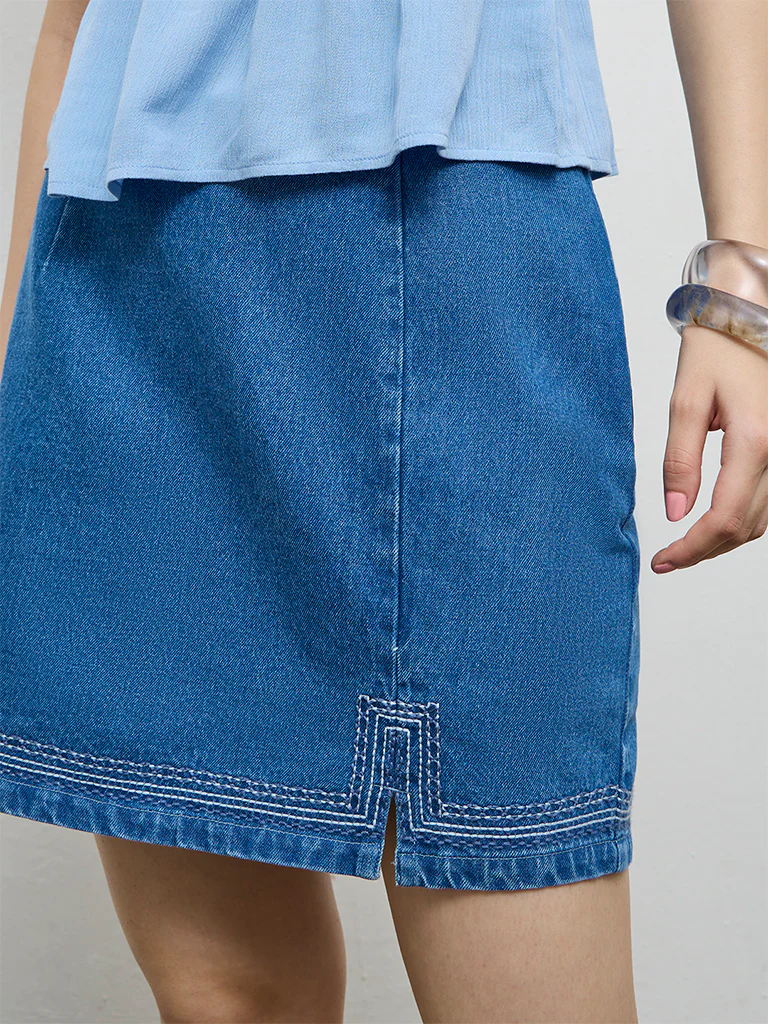 Bombay Paisley Blue Denim Skirt - Image 3