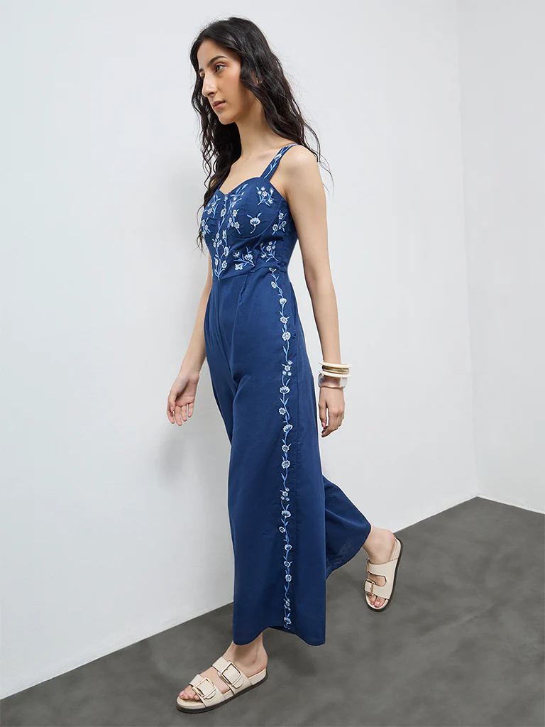 Bombay Paisley Blue Embroidered Cotton Jumpsuit - Image 2