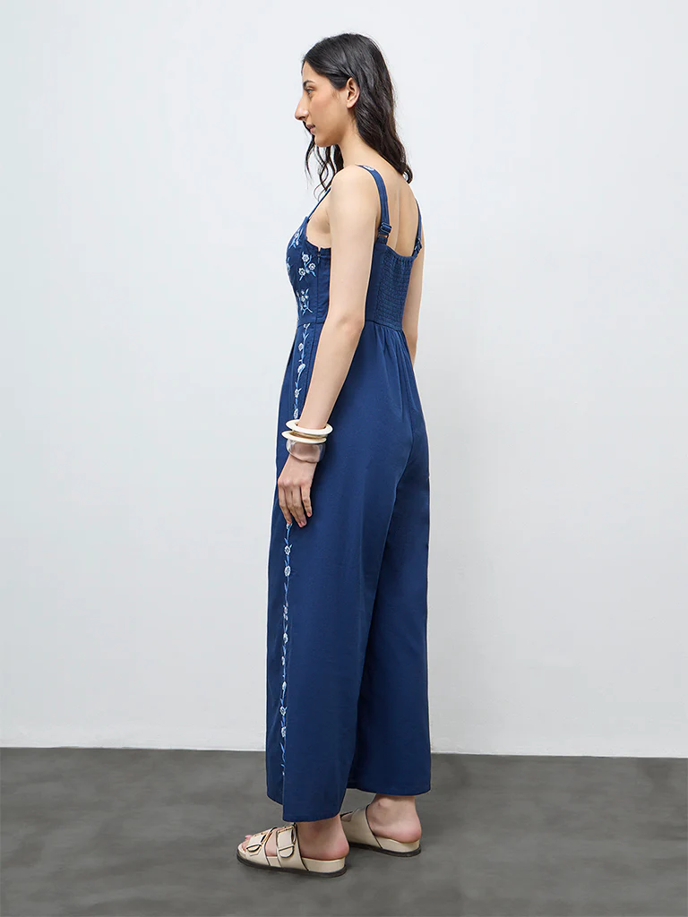 Bombay Paisley Blue Embroidered Cotton Jumpsuit - Image 4