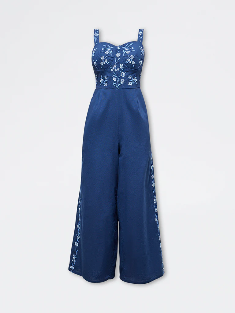 Bombay Paisley Blue Embroidered Cotton Jumpsuit - Image 5