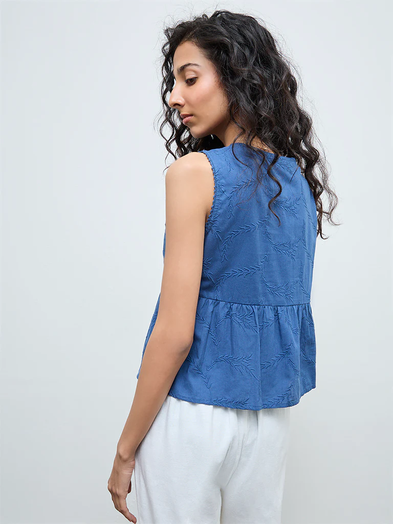 Bombay Paisley Blue Embroidered Cotton Top - Image 4