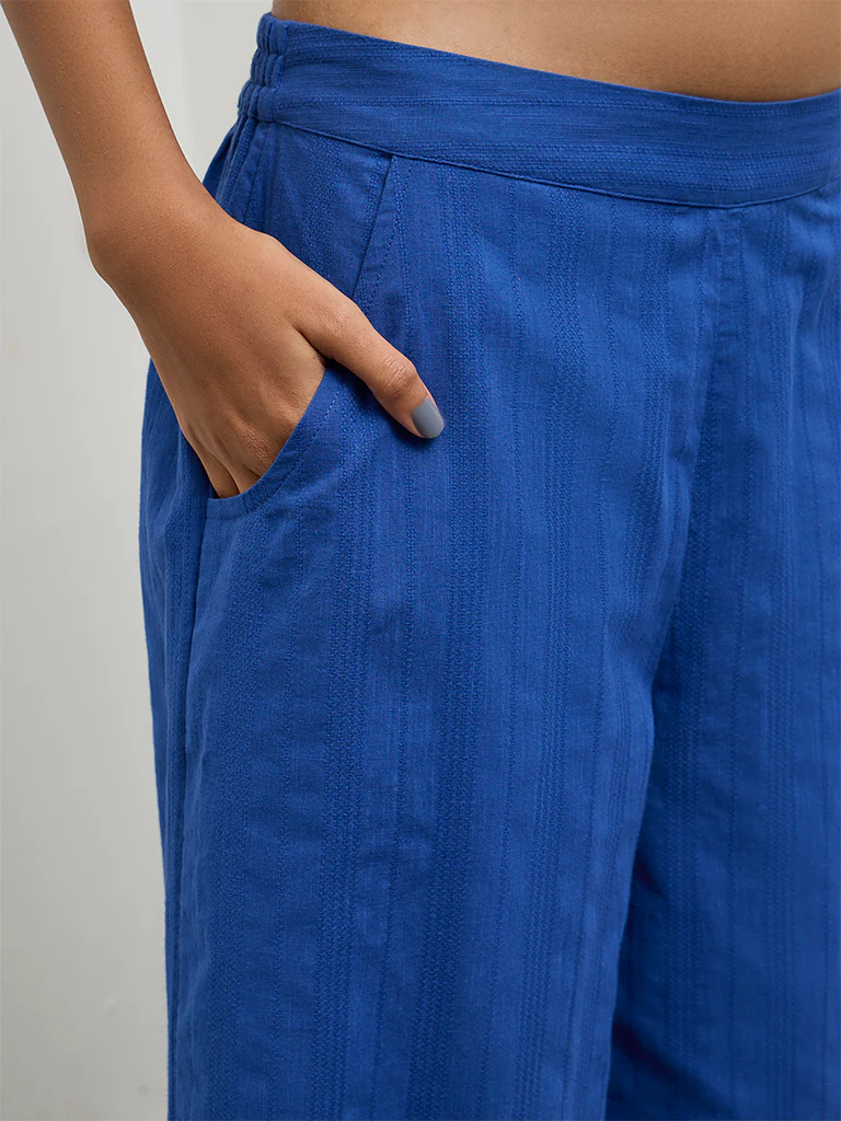 Bombay Paisley Blue Embroidered High-Rise Cotton Pants - Image 3