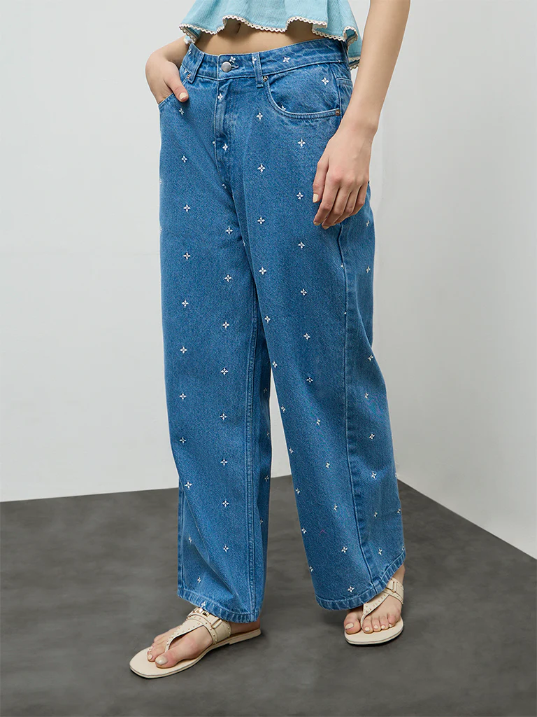 Bombay Paisley Blue Embroidered High-Rise Jeans - Image 2