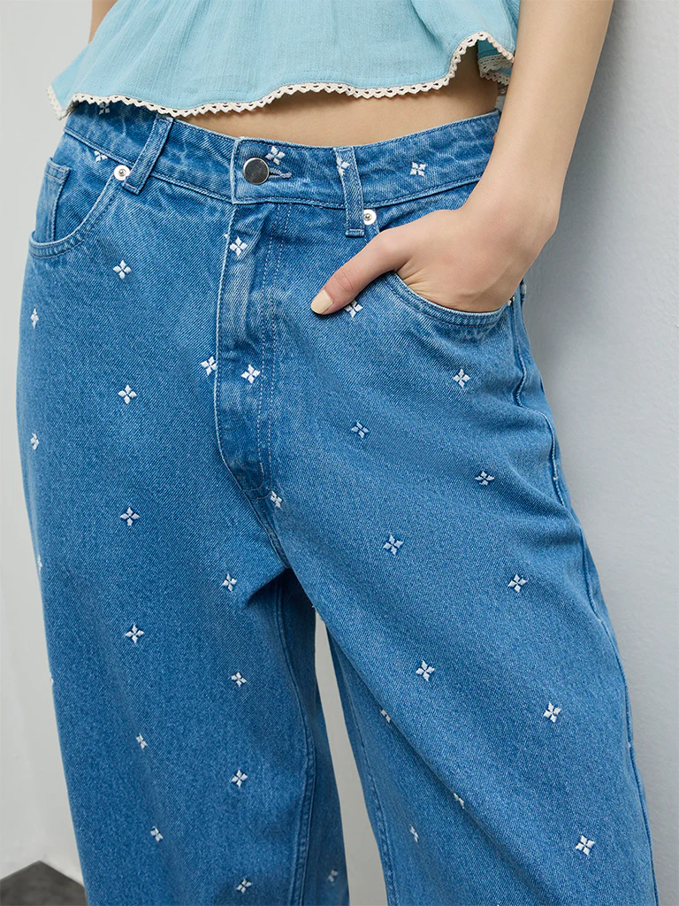 Bombay Paisley Blue Embroidered High-Rise Jeans - Image 3
