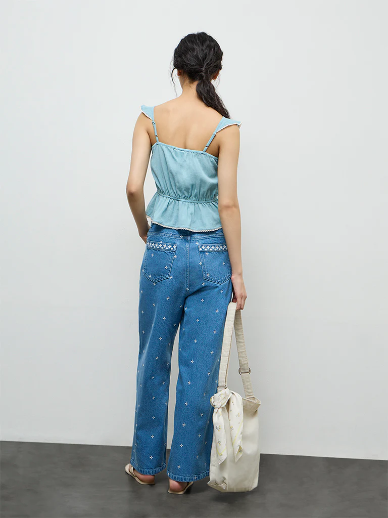 Bombay Paisley Blue Embroidered High-Rise Jeans - Image 4