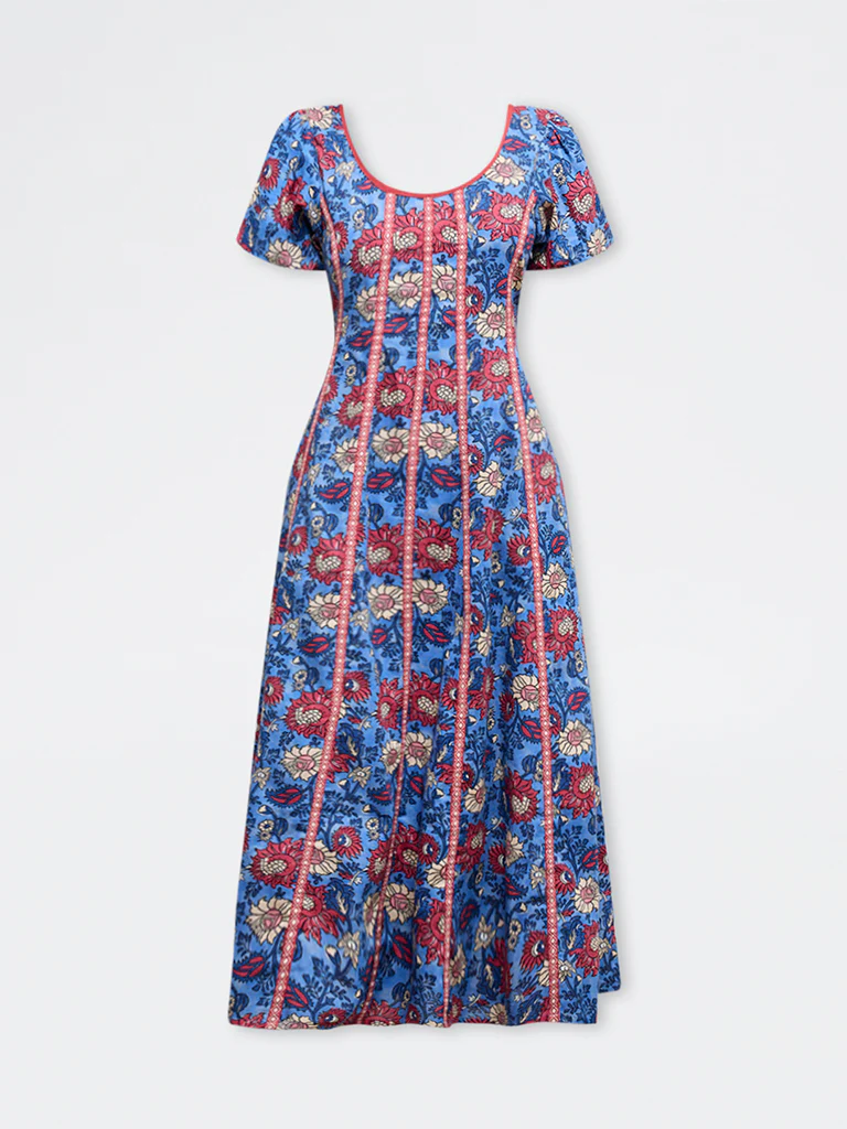 Bombay Paisley Blue Floral Cotton-Blend A-Line Dress - Image 5