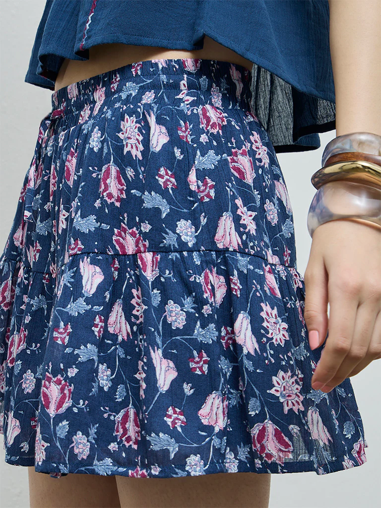 Bombay Paisley Blue Floral Cotton Skirt - Image 3