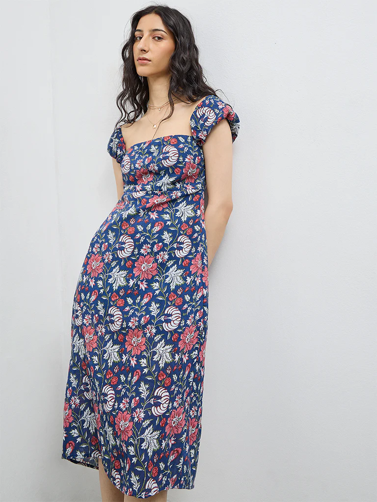 Bombay Paisley Blue Floral Cotton Straight Dress - Image 2