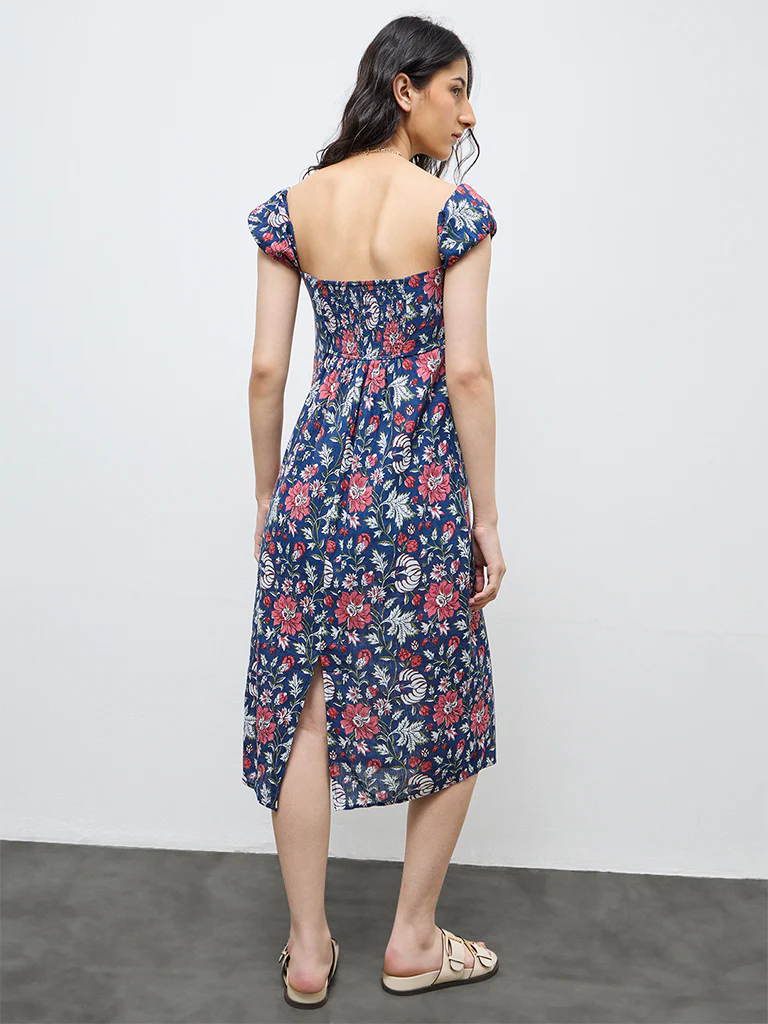 Bombay Paisley Blue Floral Cotton Straight Dress - Image 4