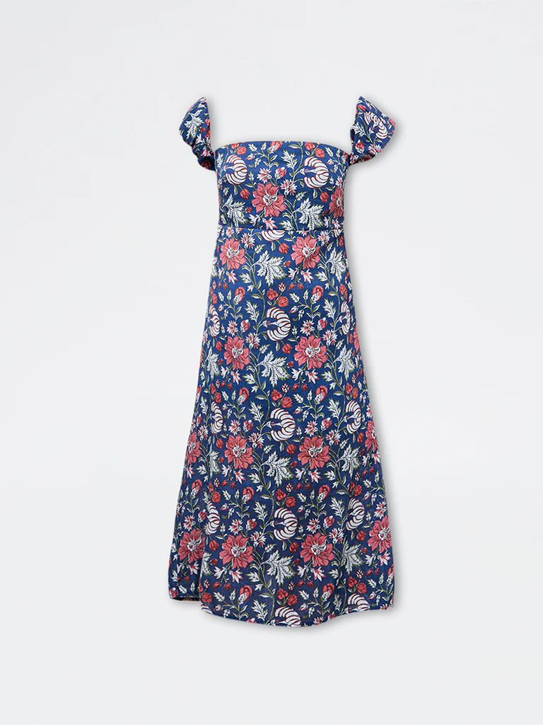 Bombay Paisley Blue Floral Cotton Straight Dress - Image 5