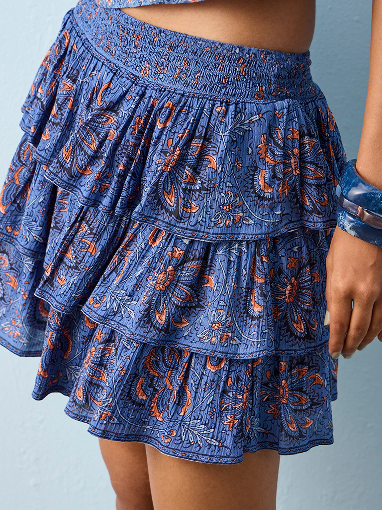 Bombay Paisley Blue Floral Pattern Cotton Mini Skirt - Image 3