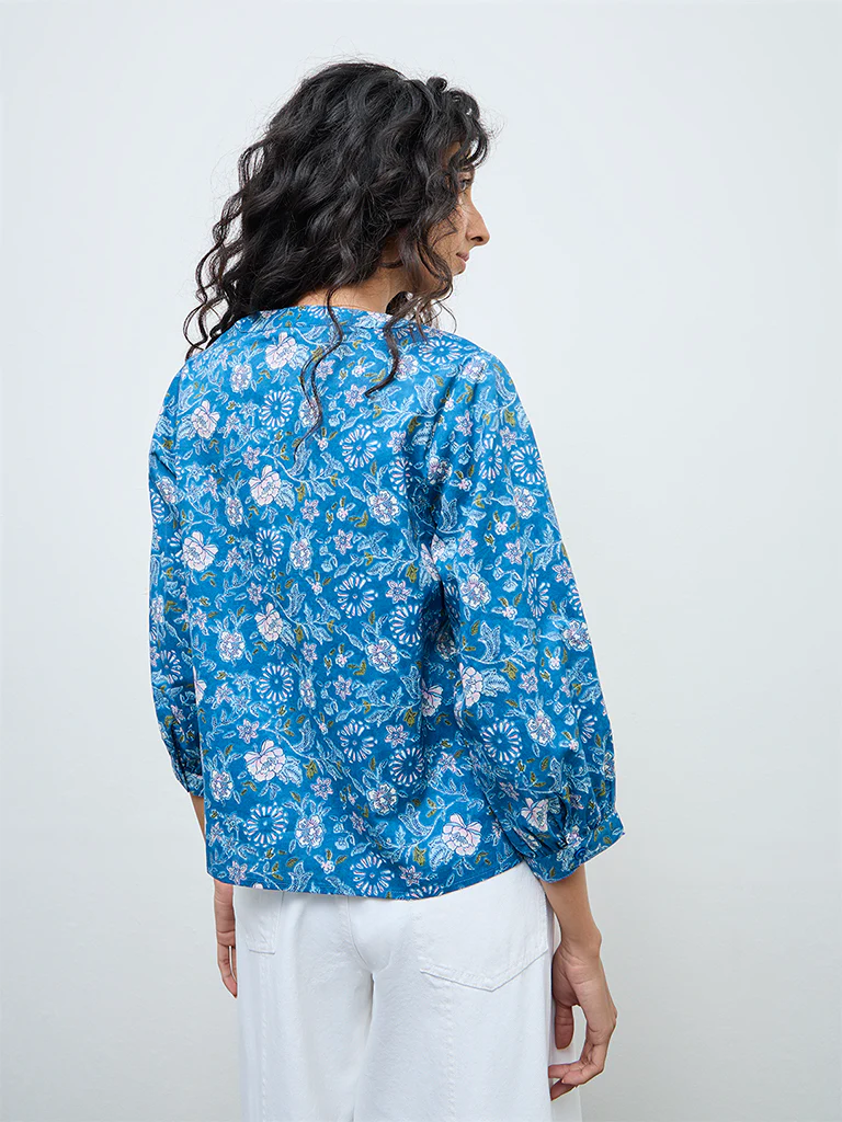 Bombay Paisley Blue Foliage Printed Cotton Top - Image 4