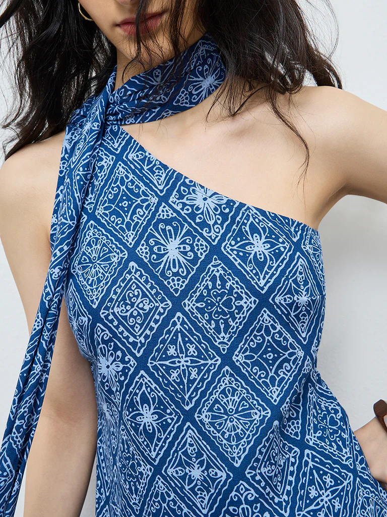 Bombay Paisley Blue Printed Bodycon Dress - Image 3