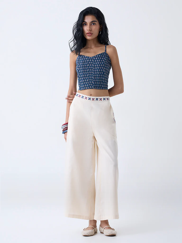 Bombay Paisley Blue Printed Cotton-Blend Top - Image 2