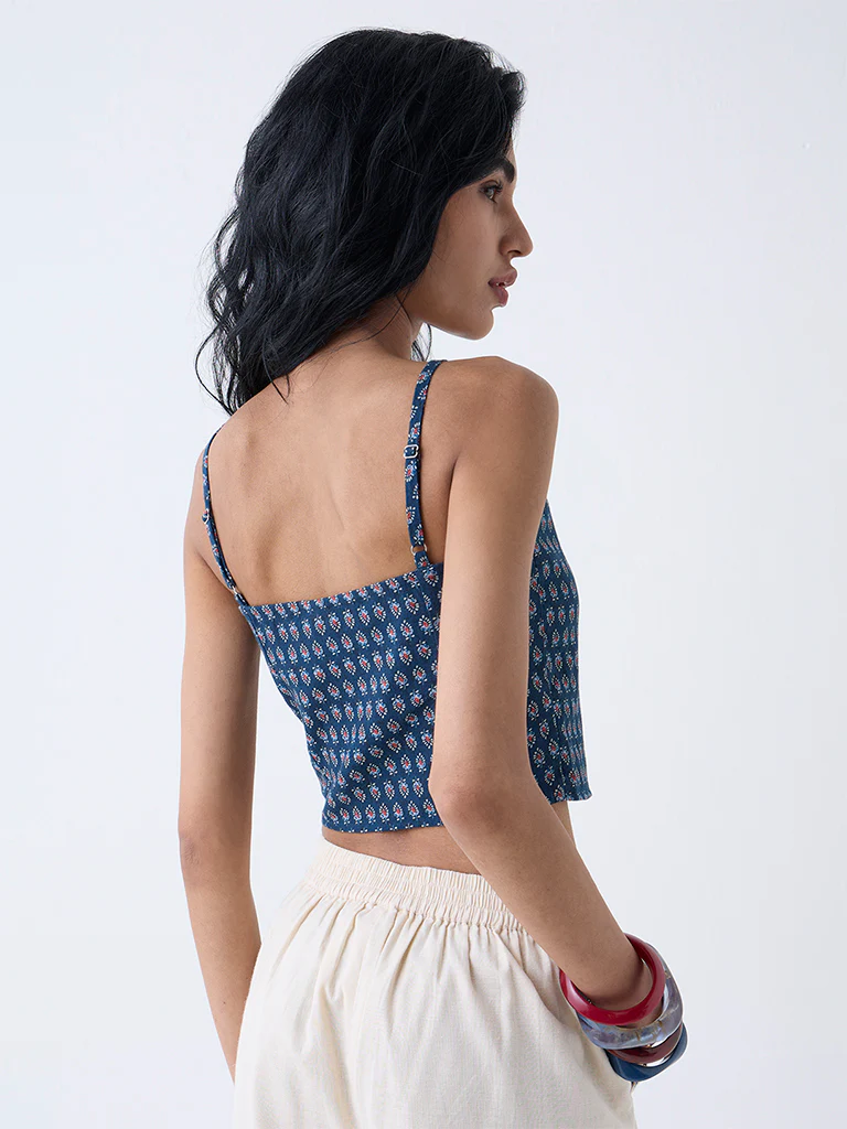 Bombay Paisley Blue Printed Cotton-Blend Top - Image 4