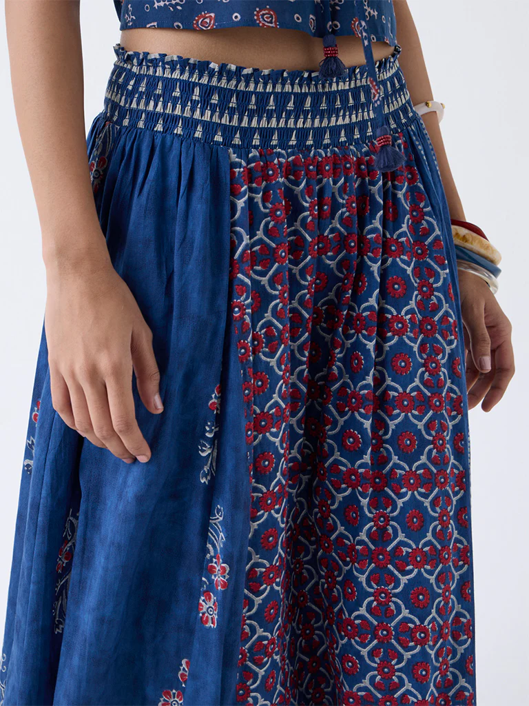 Bombay Paisley Blue Printed Cotton Maxi Skirt - Image 3