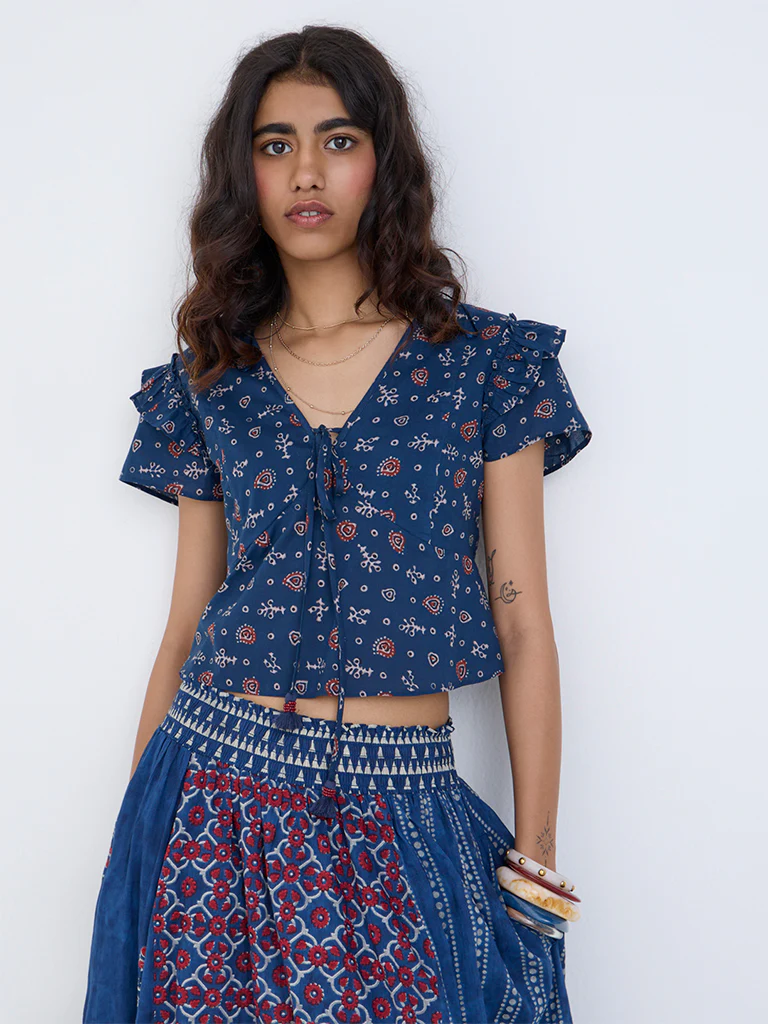 Bombay Paisley Blue Printed Cotton Top