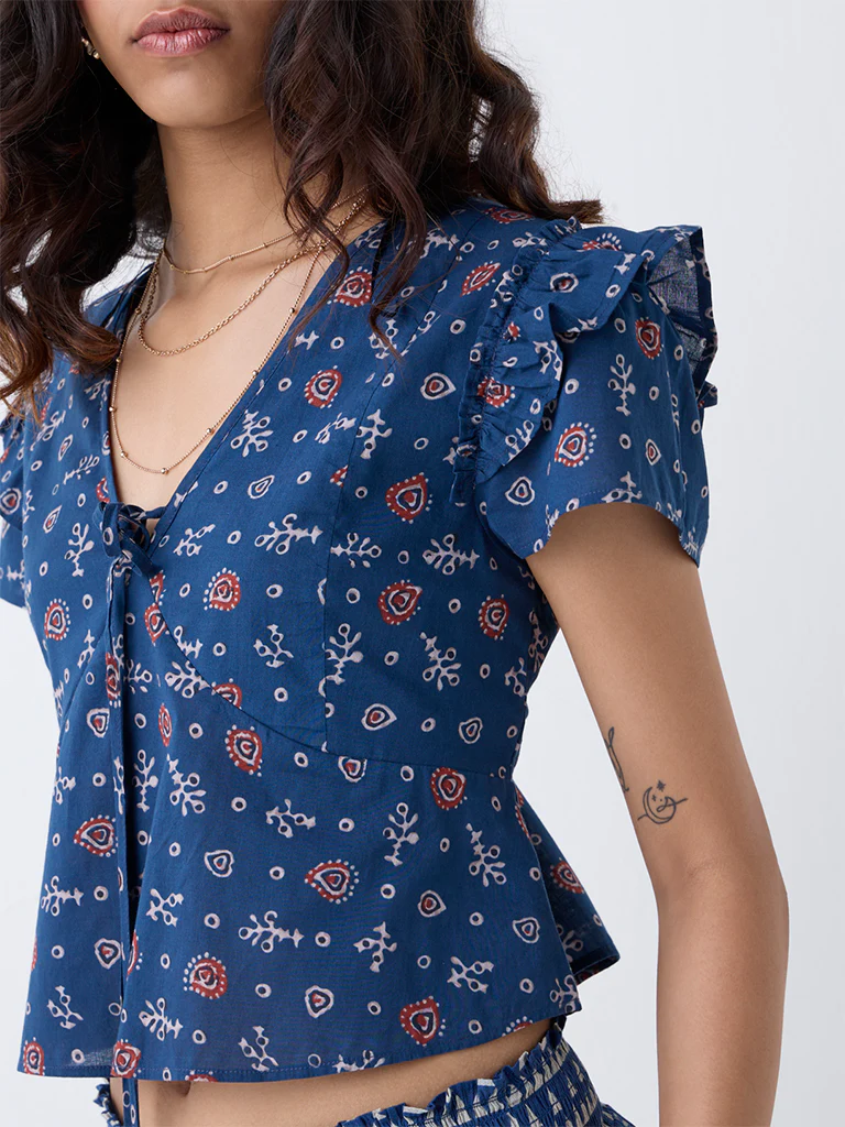 Bombay Paisley Blue Printed Cotton Top - Image 3