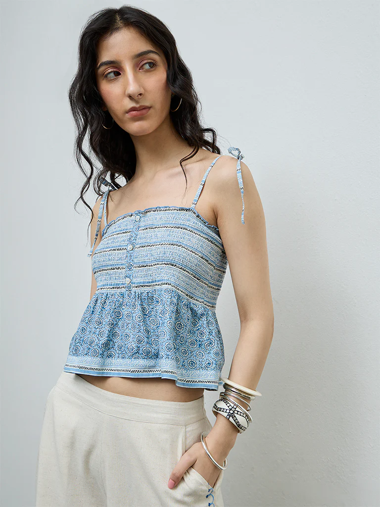 Bombay Paisley Blue Printed Cotton Top - Image 2