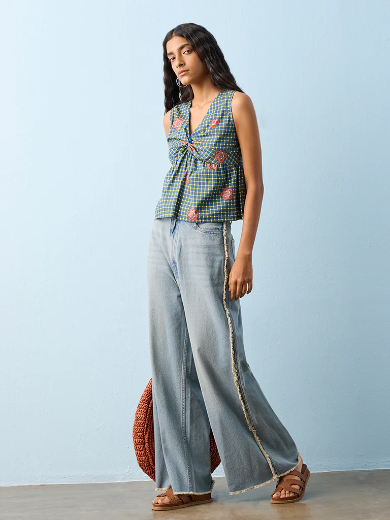 Bombay Paisley Blue Printed Cotton Top - Image 2