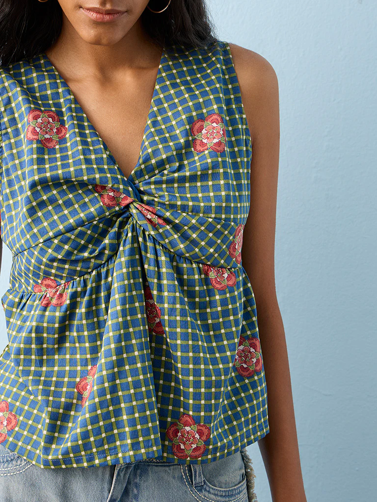 Bombay Paisley Blue Printed Cotton Top - Image 3
