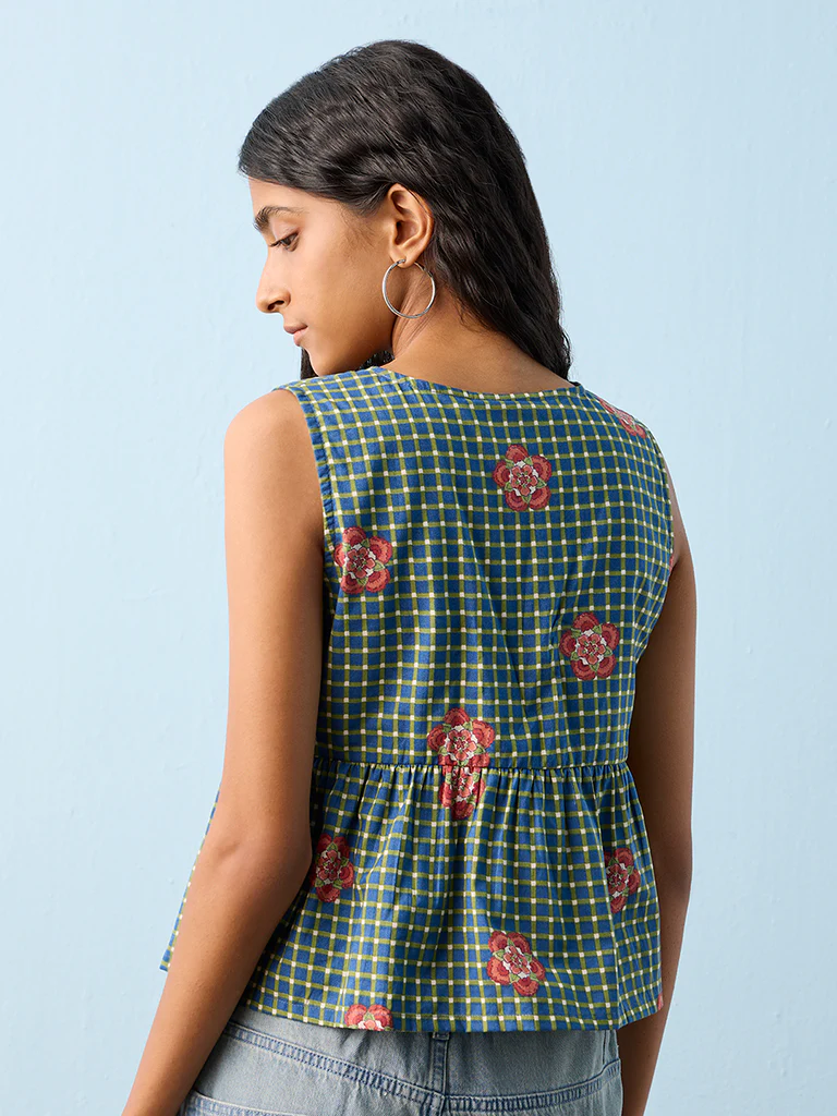 Bombay Paisley Blue Printed Cotton Top - Image 4