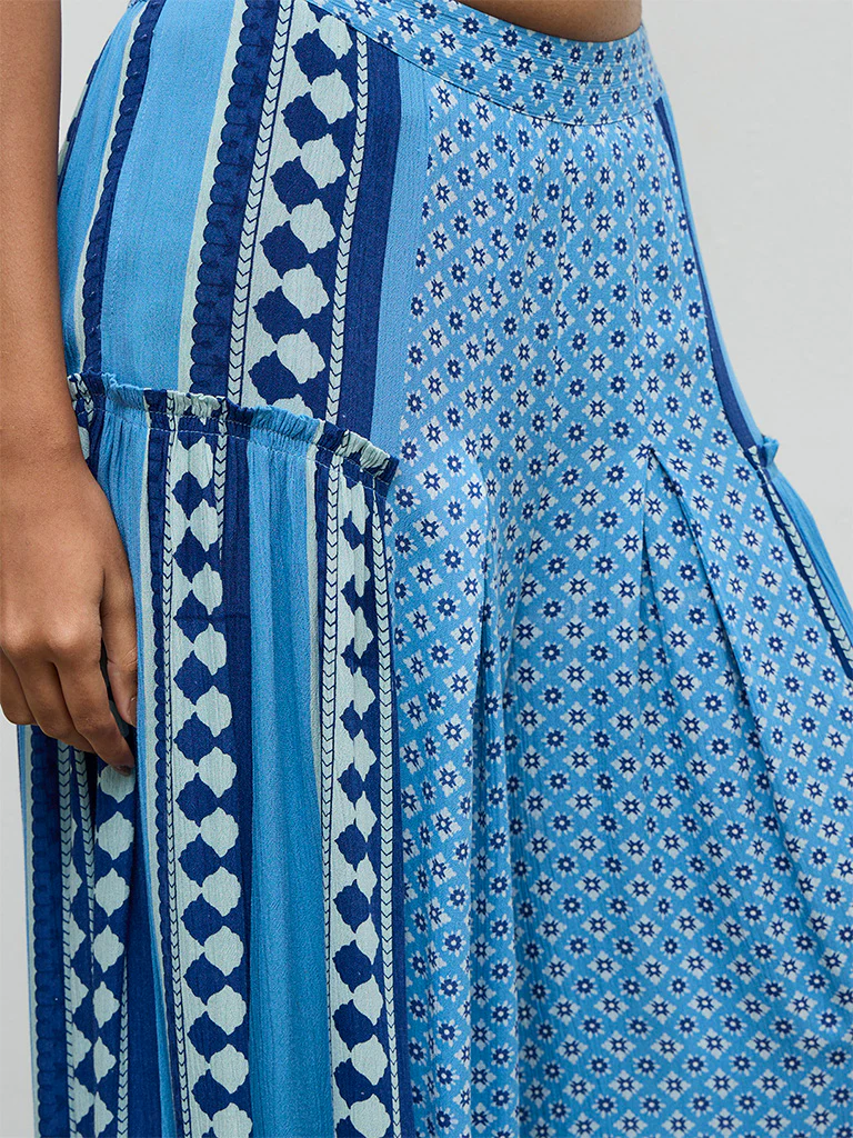 Bombay Paisley Blue Printed High-Rise Cotton-Blend Pants - Image 3
