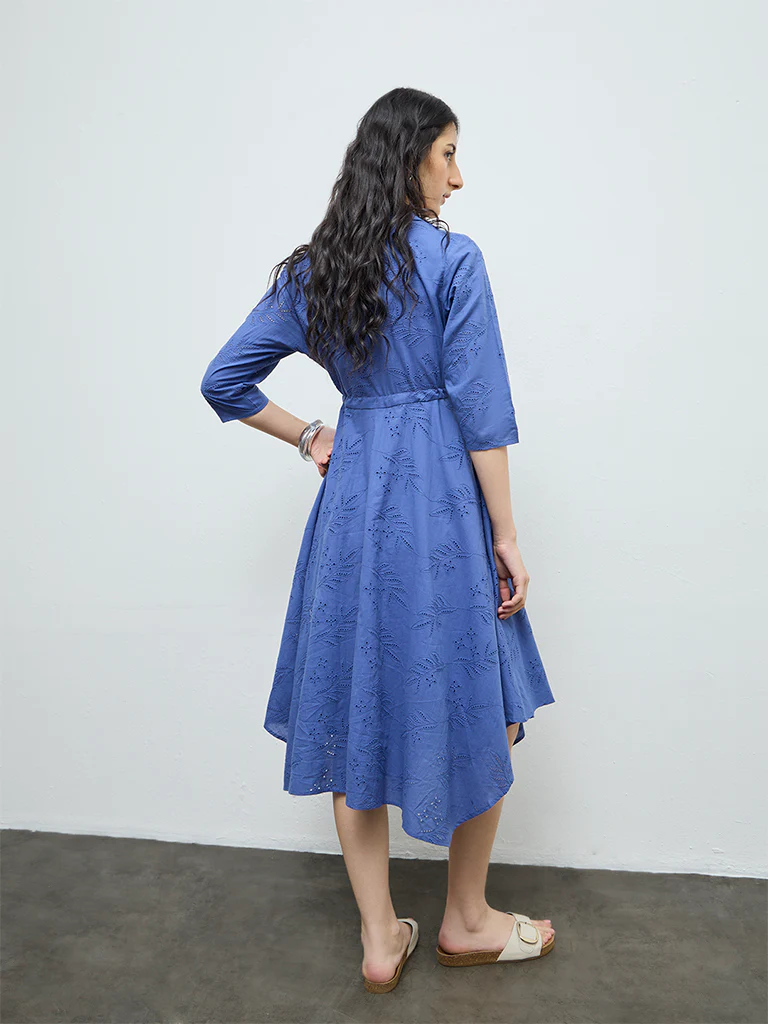 Bombay Paisley Blue Schiffli Embroidered A-Line Dress - Image 4