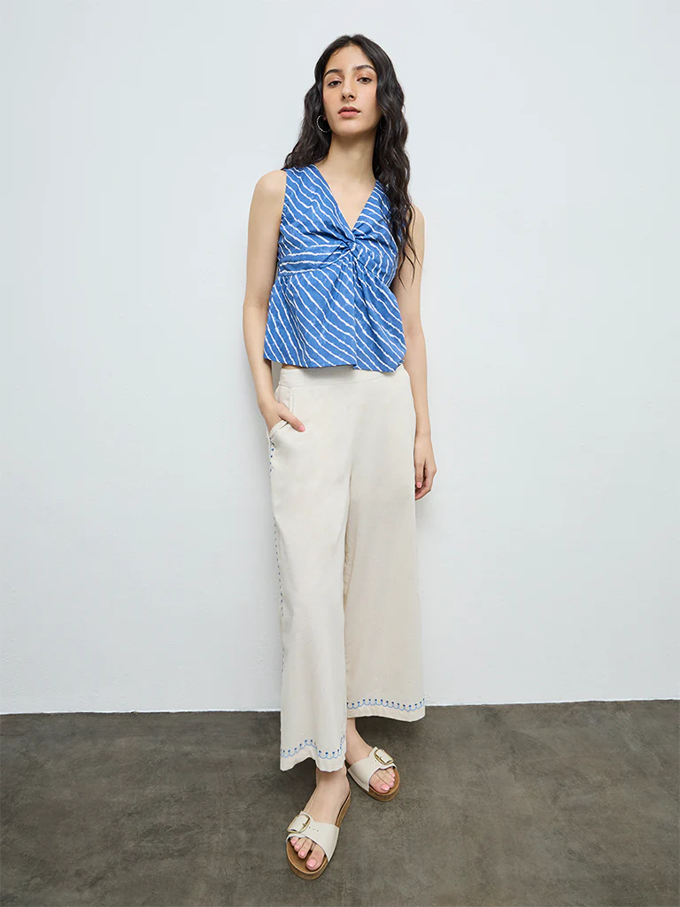 Bombay Paisley Blue Striped Cotton Peplum Top - Image 2