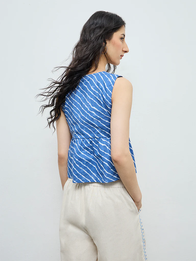 Bombay Paisley Blue Striped Cotton Peplum Top - Image 4